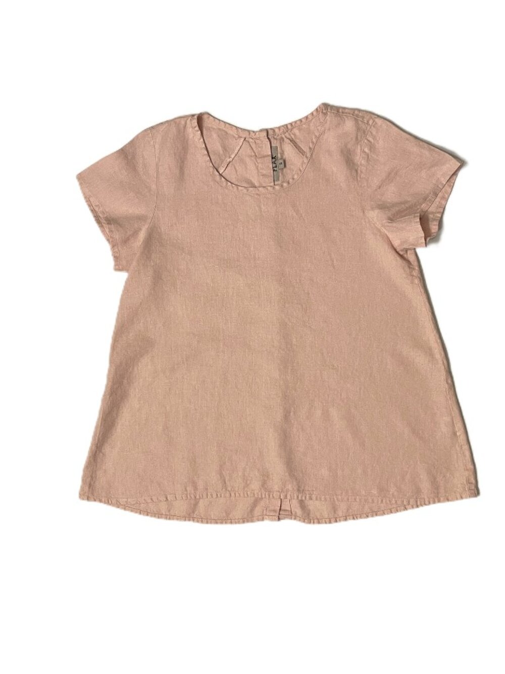 Flax 100% Linen Top Size S Short Sleeve Button Back Lagenlook Pinkish Minimalist